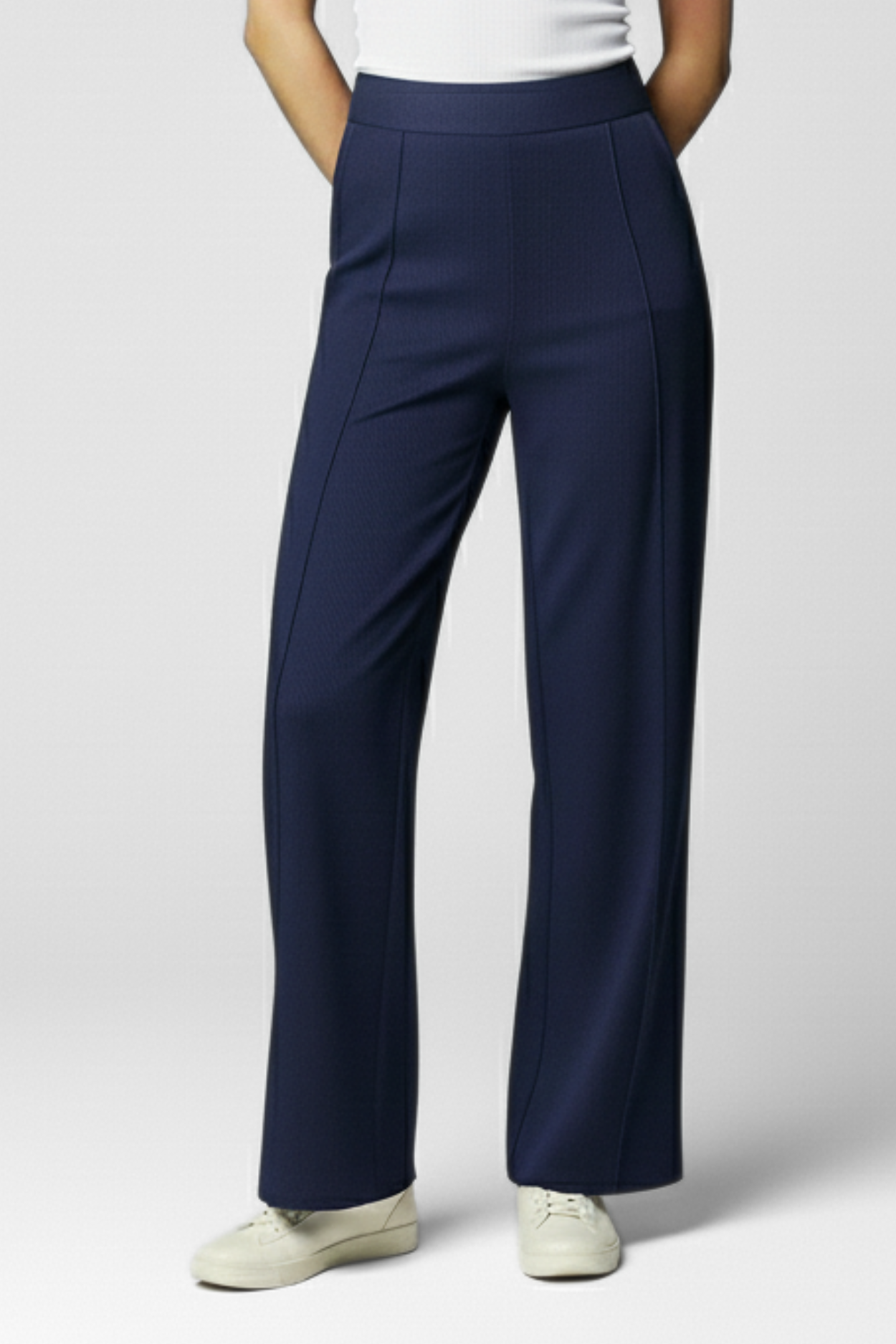City Sleek High Waist Straight Fit Pants - Navy Blue