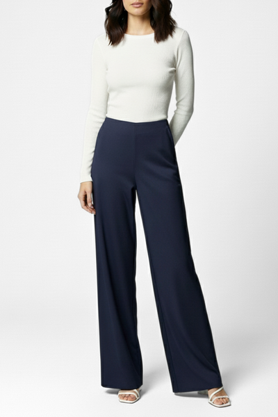 Boss Babe Stretchable Wide Leg Pants - Navy Blue