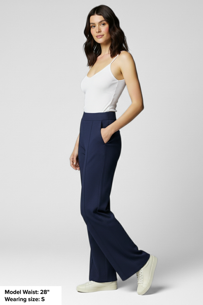City Sleek High Waist Straight Fit Pants - Navy Blue