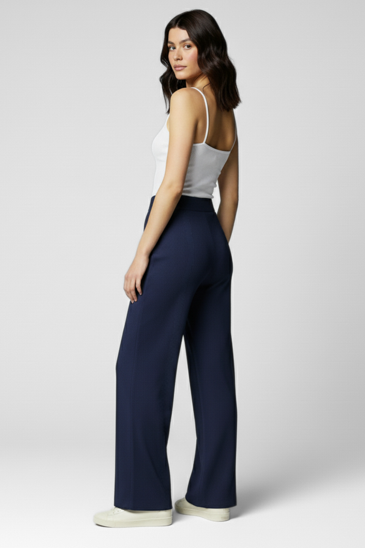 City Sleek High Waist Straight Fit Pants - Navy Blue