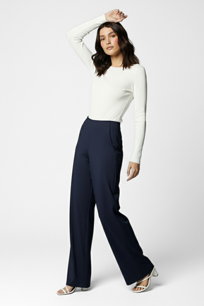 Boss Babe Stretchable Wide Leg Pants - Navy Blue