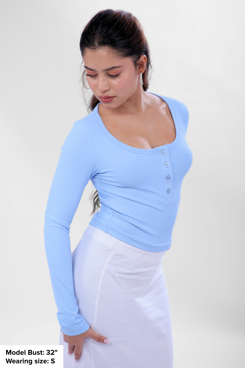 Ribelle Henley Button Up Top - Frost Blue