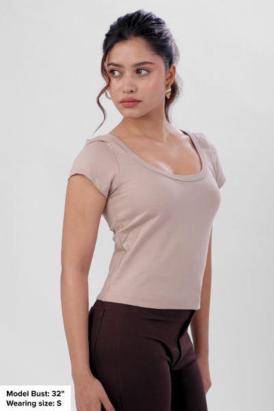 Vayra Scoop Neck Top - Mocha Mousse