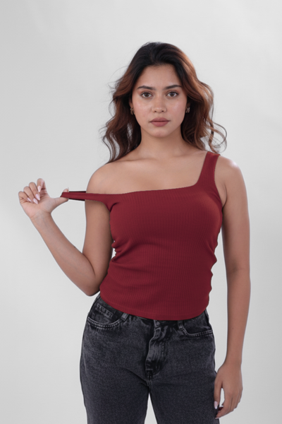 The 'Unhooked' Inbuilt Bra Top - Deep Red