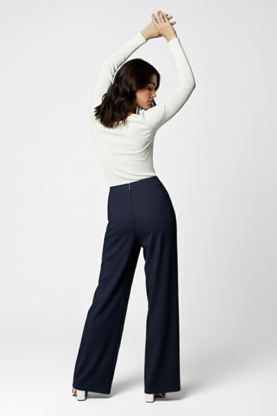 Boss Babe Stretchable Wide Leg Pants - Navy Blue