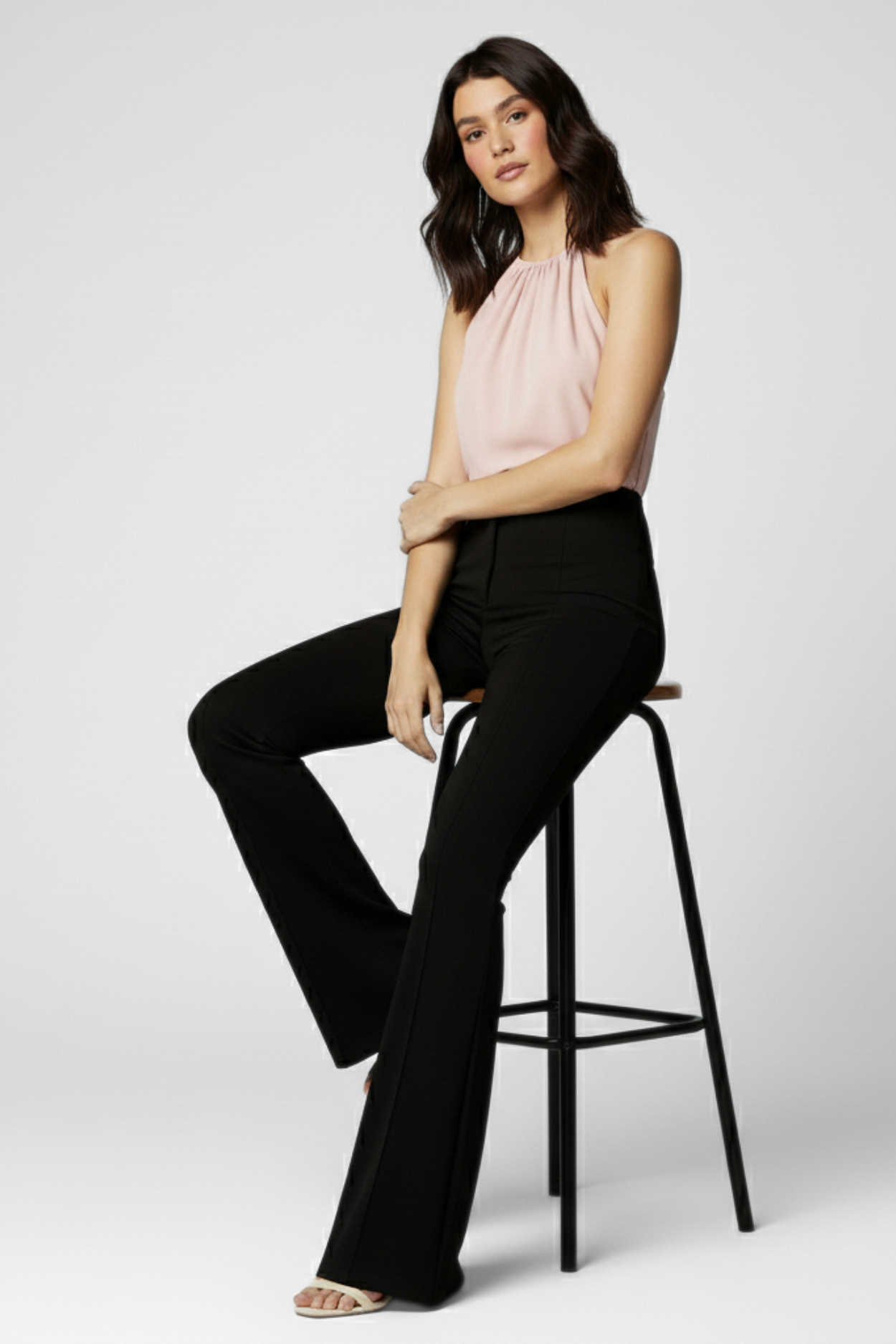 Ivy Sculpted High Waist Bootcut Trousers - Jet Black