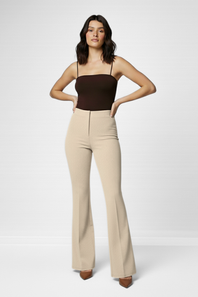 Ivy Sculpted High Waist Bootcut Trousers - ButterCream Beige