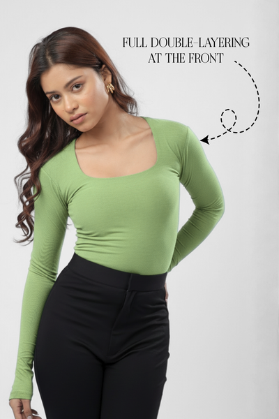 Cozee Square Neck Full Sleeves Top - Pista