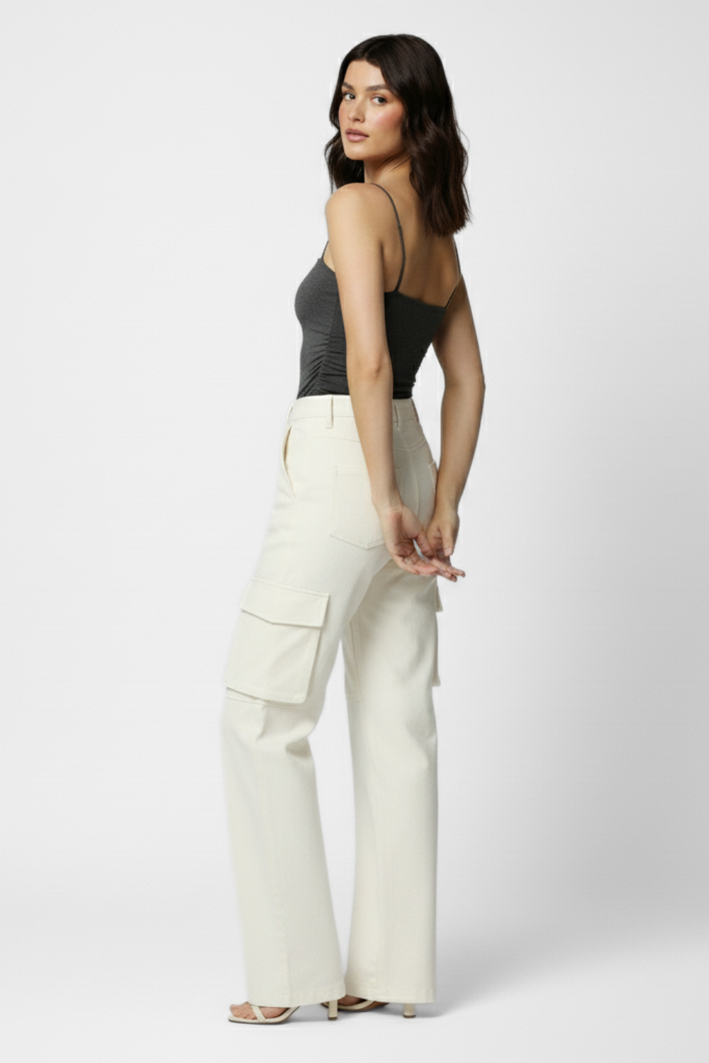 Jade Noodle Strap Inbuilt Bra Top - Grey