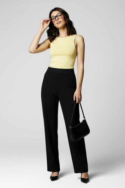 City Sleek High Waist Straight Fit Pants - Black
