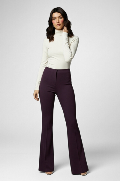 Ivy Sculpted High Waist Bootcut Trousers - French Wine
