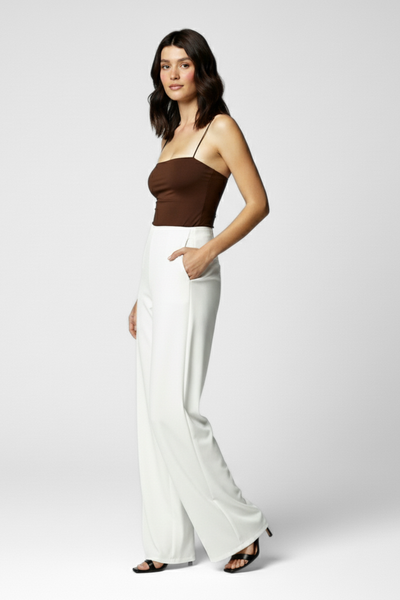 Boss Babe High Waist Wide Leg Pants - Egg White