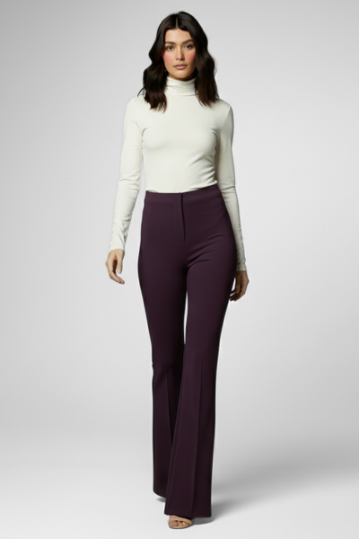 Ivy Sculpted High Waist Bootcut Trousers - French Wine