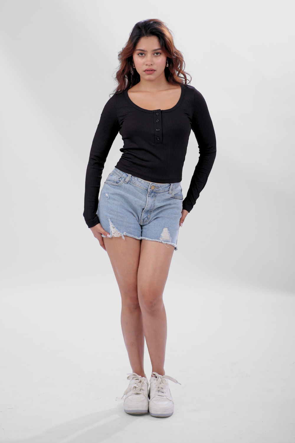 Ribelle Henley Button Up Top - Midnight Black