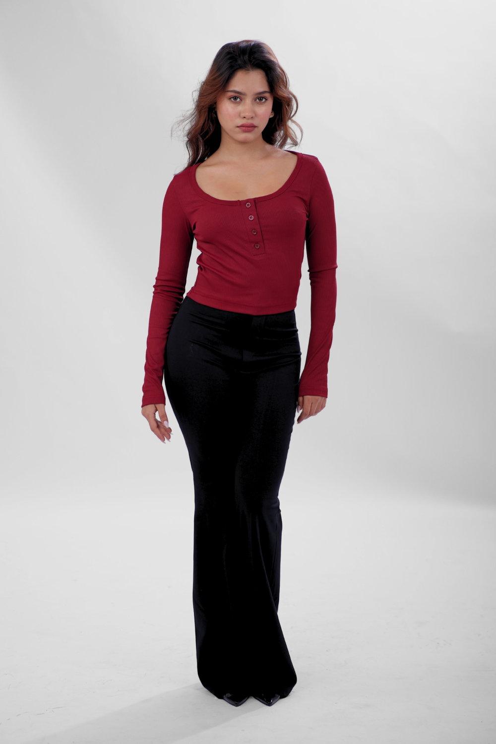 Ribelle Henley Button Up Top - Cherry Red