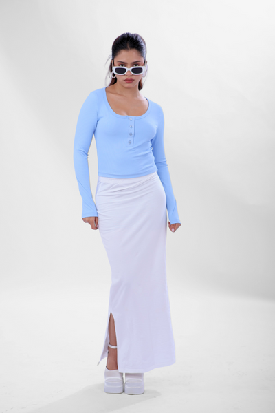 Ribelle Henley Button Up Top - Frost Blue