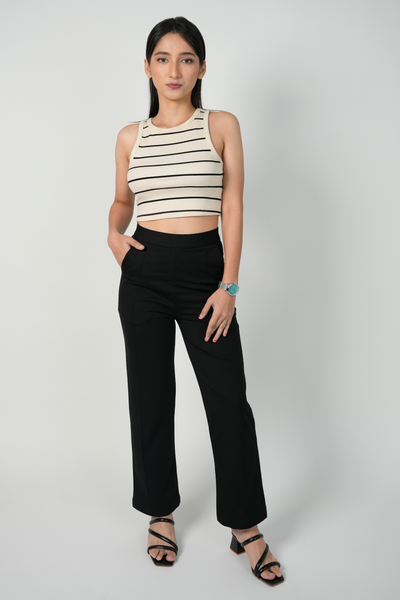 City Sleek High Waist Straight Fit Pants - Black