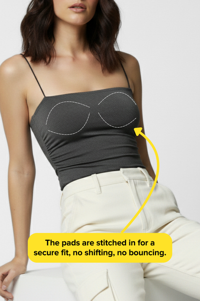 Jade Noodle Strap Inbuilt Bra Top - Grey