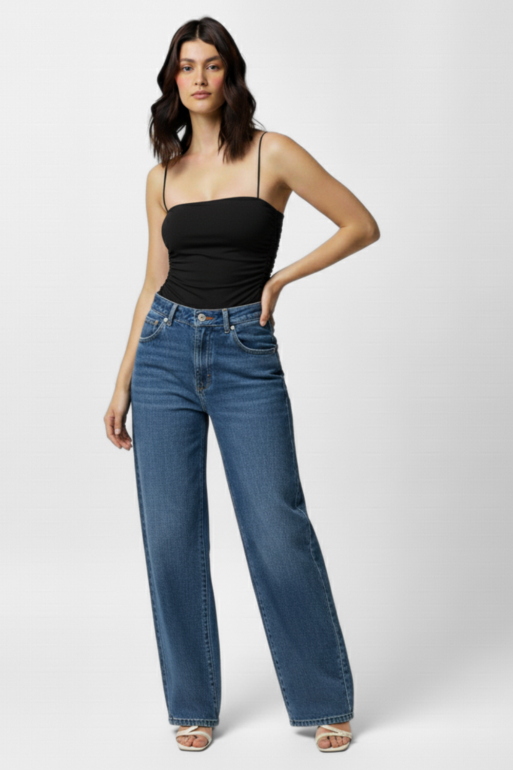 Jade Noodle Strap Inbuilt Bra Top - Black