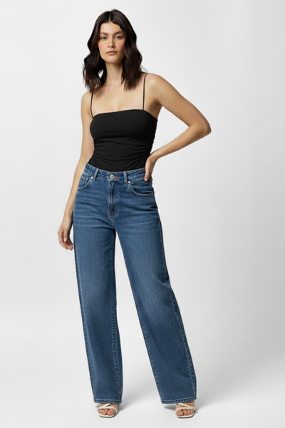 Jade Noodle Strap Inbuilt Bra Top - Black