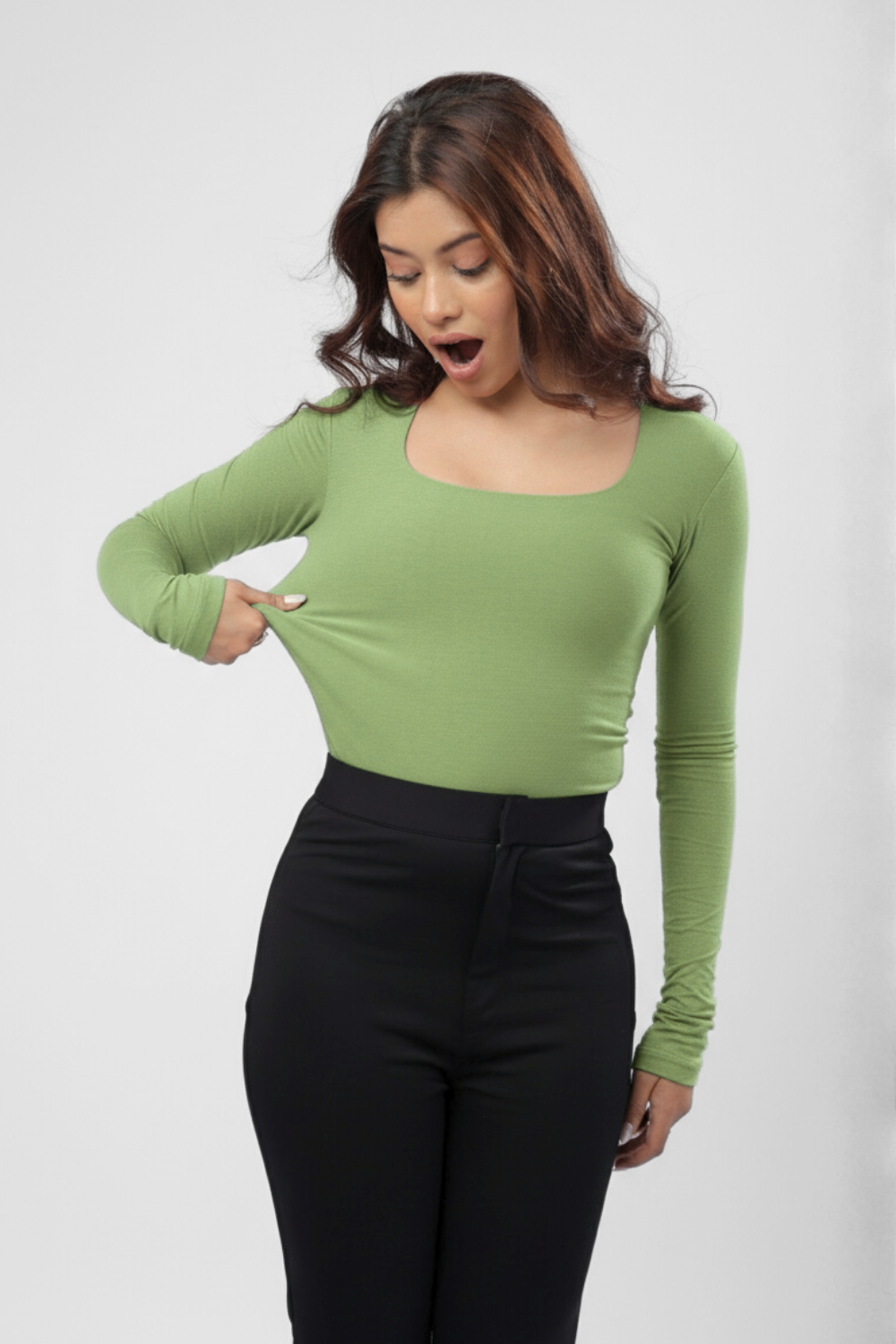 Cozee Square Neck Full Sleeves Top - Pista