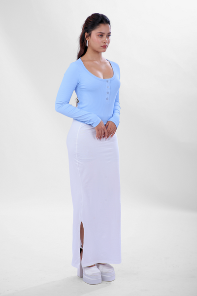 Ribelle Henley Button Up Top - Frost Blue