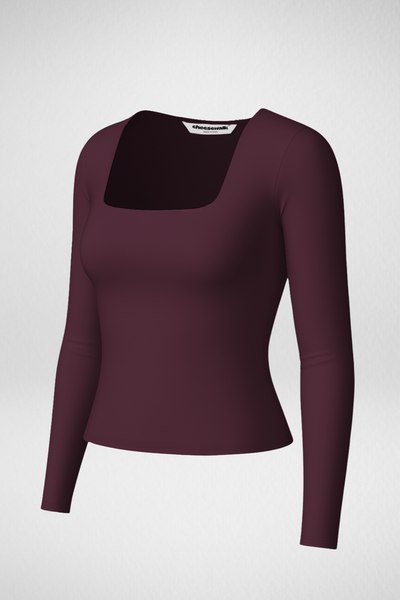 Cozee Square Neck Full Sleeves Top - Wine