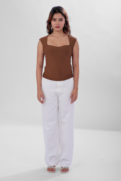 Sia Sweetheart Neckline Top - Mocha Brown