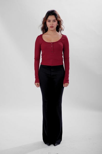 Ribelle Henley Button Up Top - Cherry Red