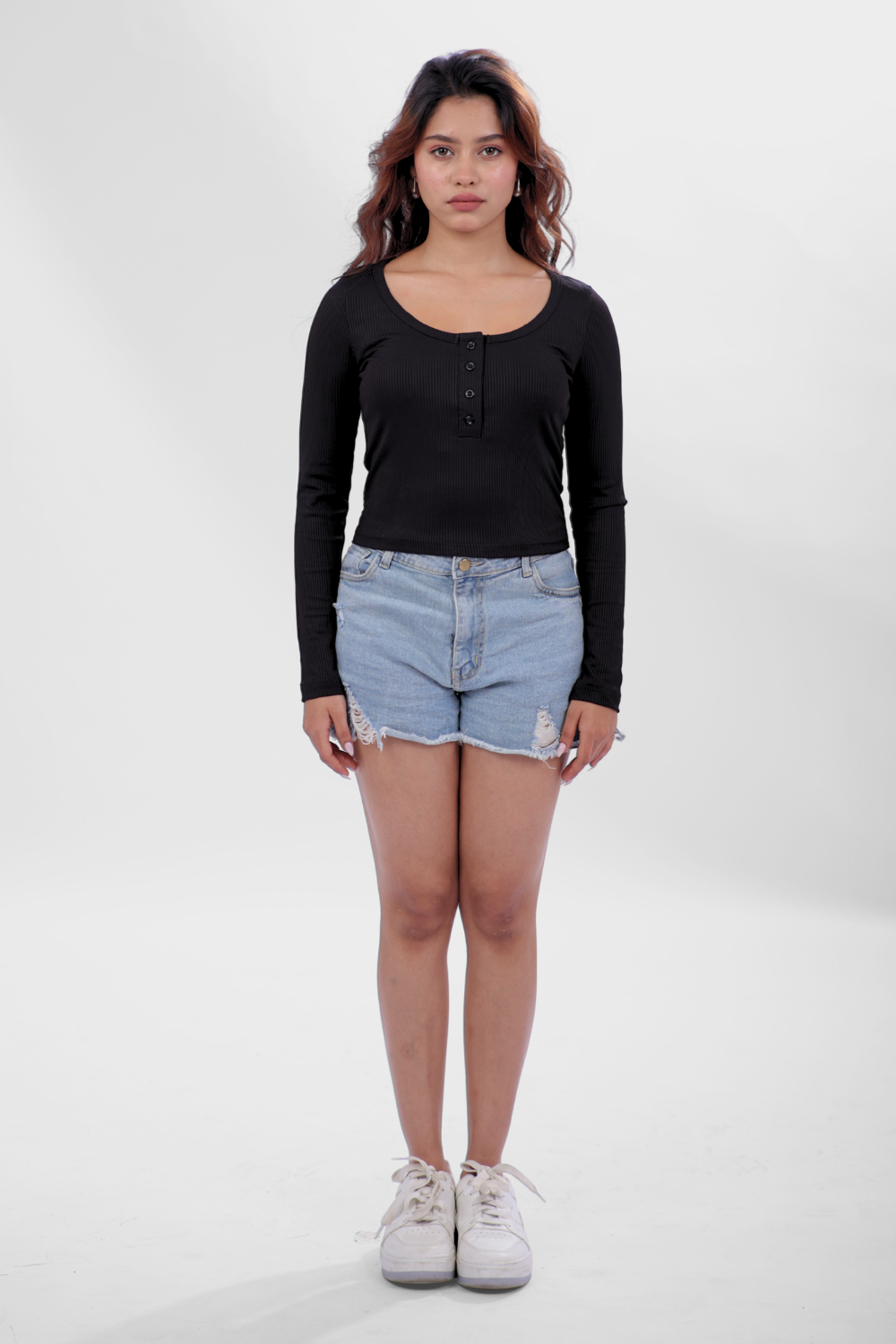 Ribelle Henley Button Up Top - Midnight Black