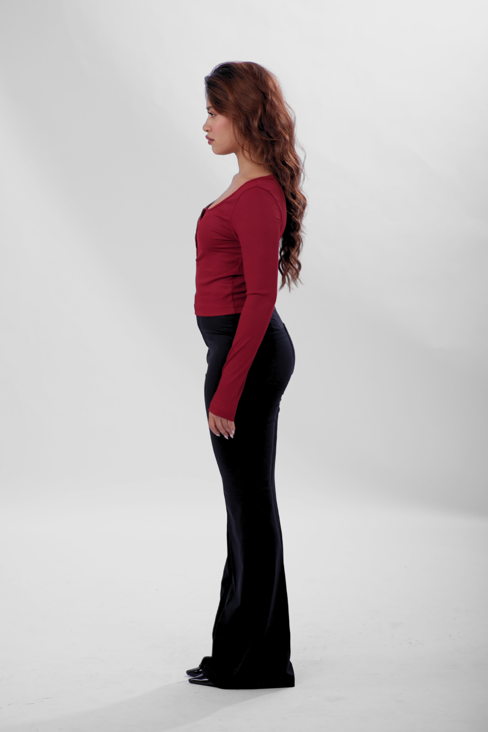 Ribelle Henley Button Up Top - Cherry Red