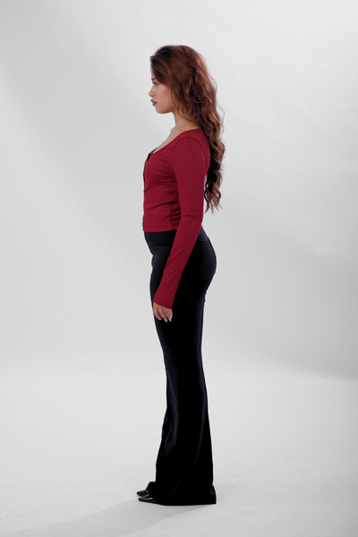 Ribelle Henley Button Up Top - Cherry Red