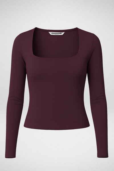 Cozee Square Neck Full Sleeves Top - Wine