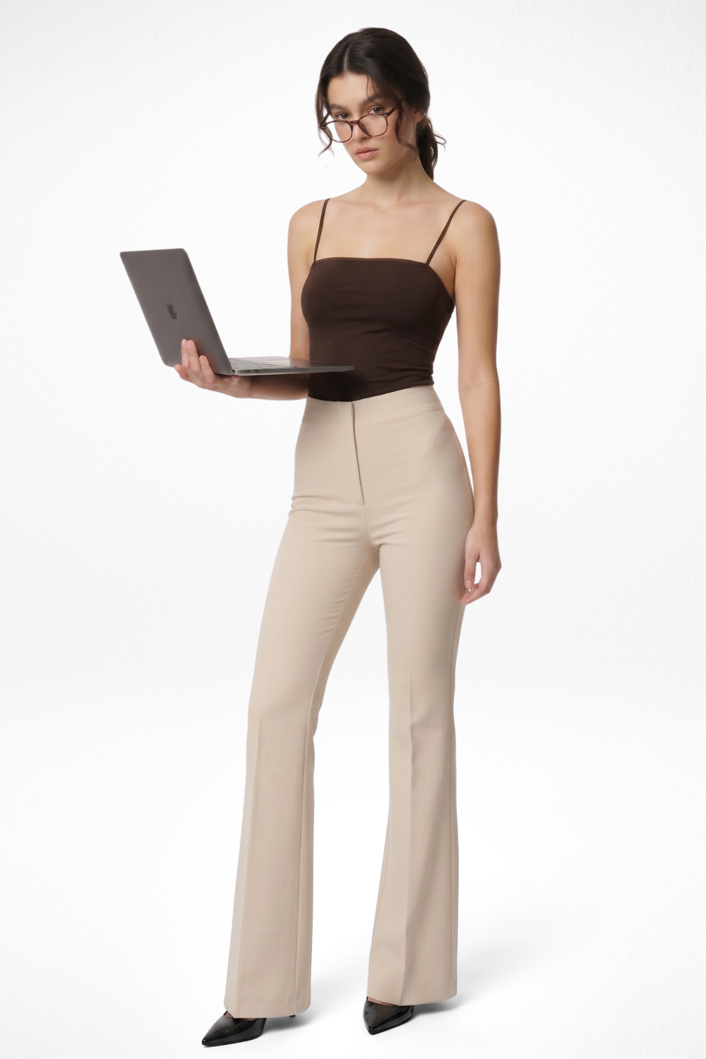Ivy Sculpted High Waist Bootcut Trousers - ButterCream Beige