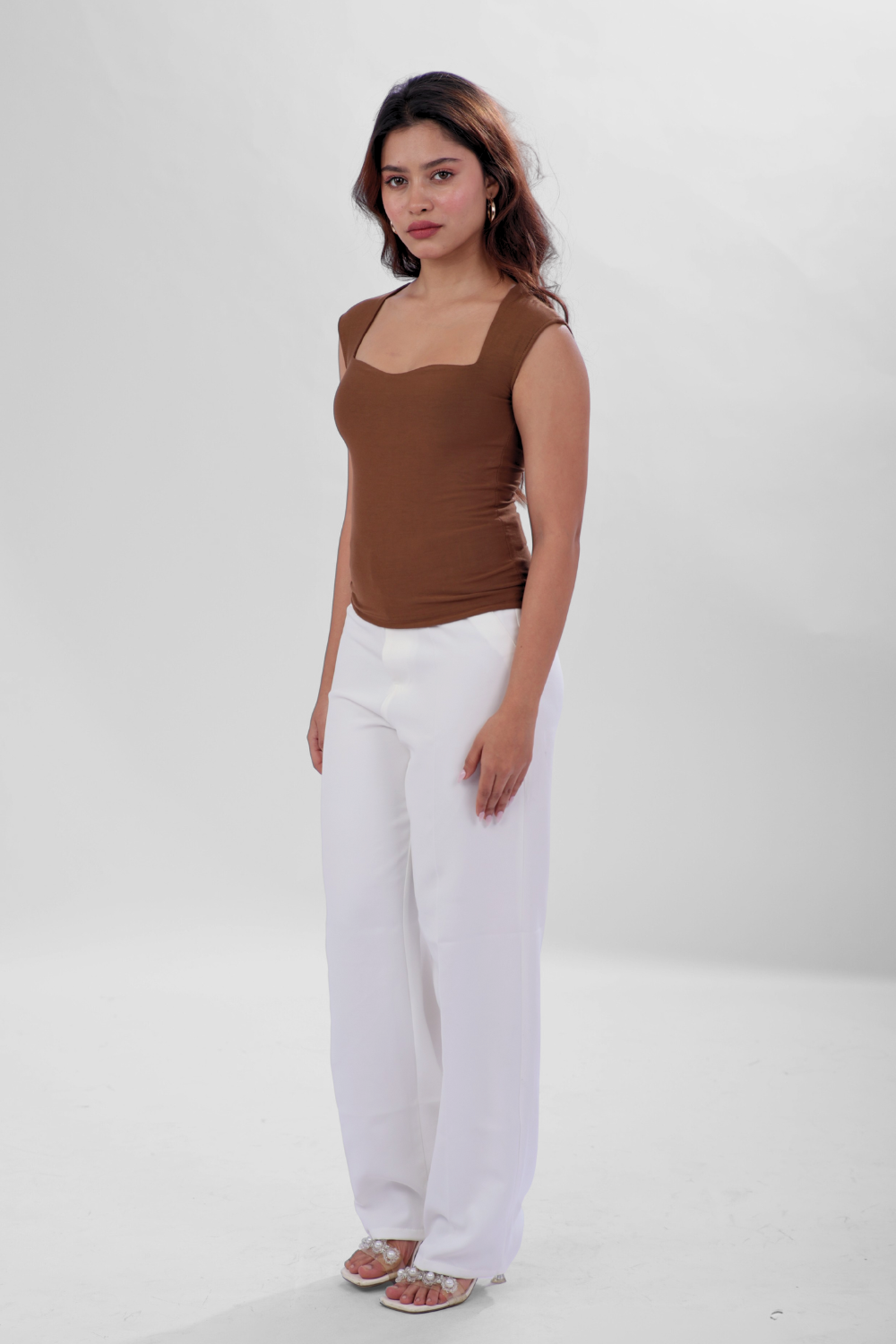 Sia Sweetheart Neckline Top - Mocha Brown
