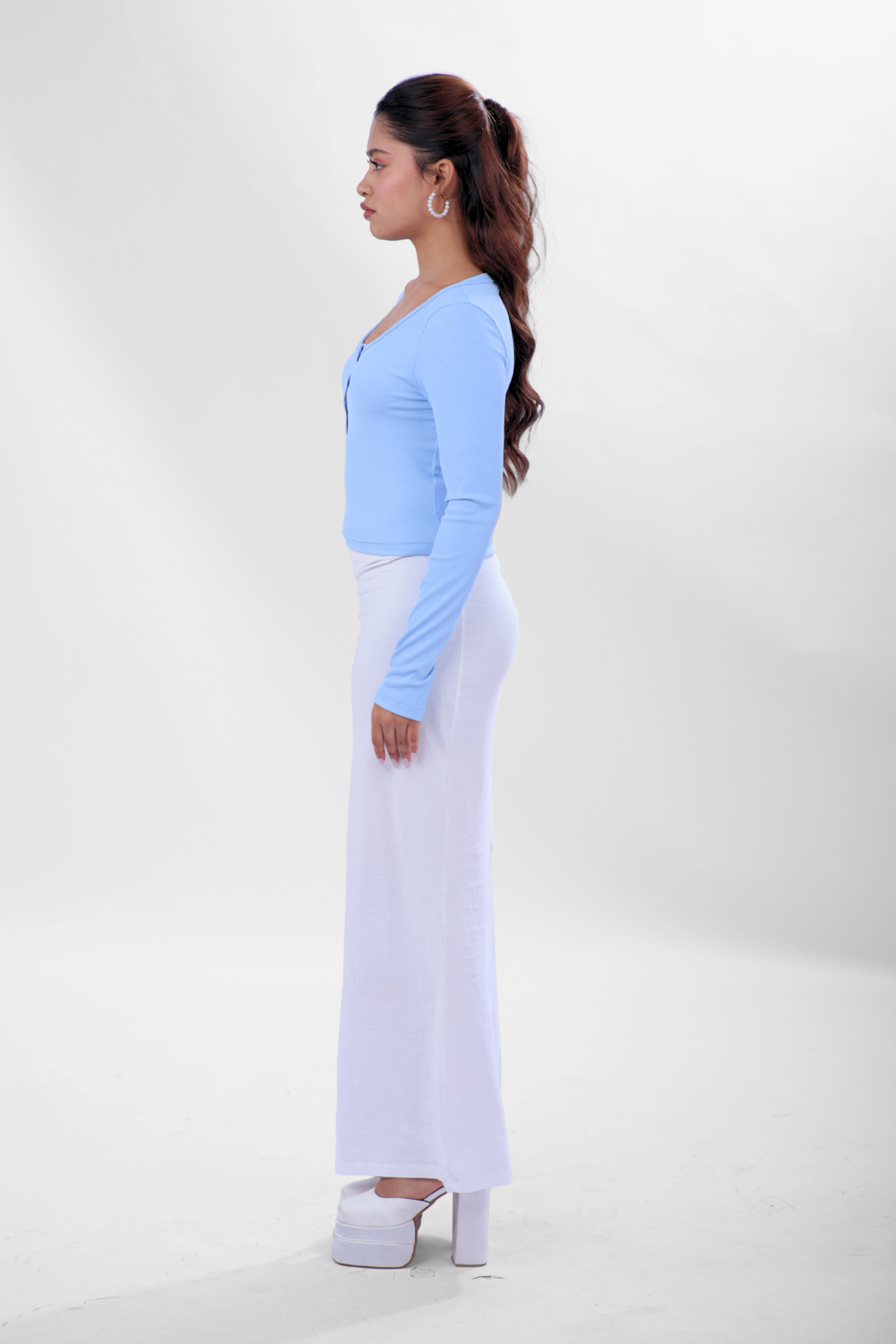 Ribelle Henley Button Up Top - Frost Blue