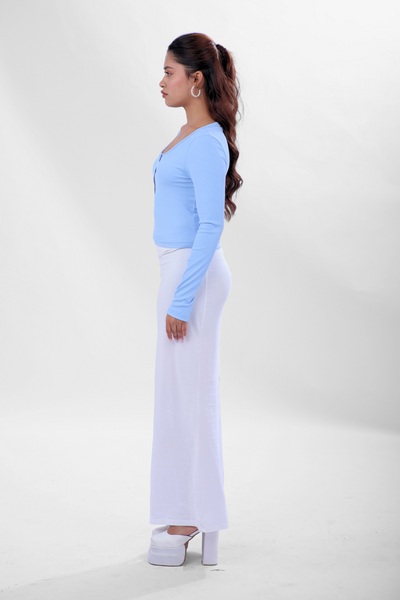 Ribelle Henley Button Up Top - Frost Blue