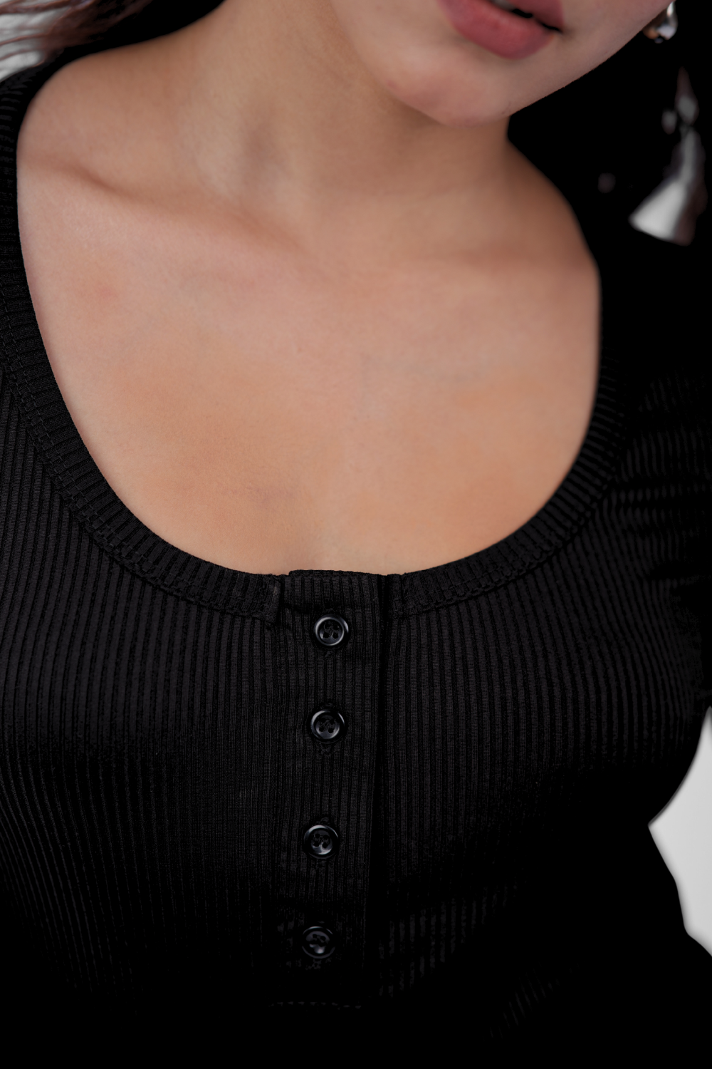 Ribelle Henley Button Up Top - Midnight Black
