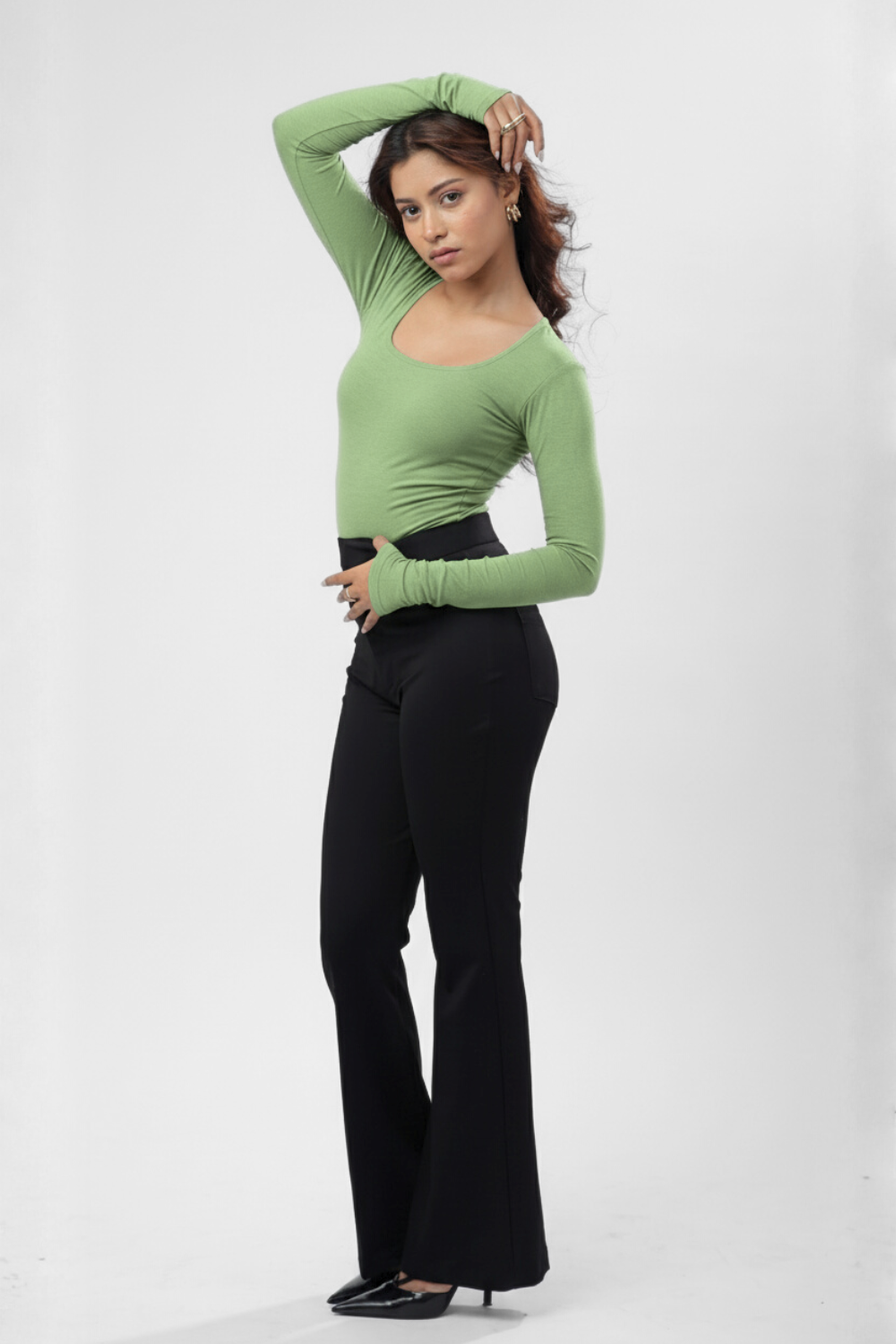 Cozee Square Neck Full Sleeves Top - Pista