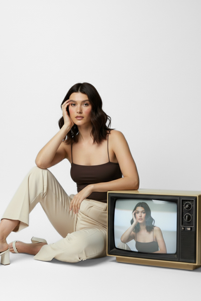 Jade Noodle Strap Inbuilt Bra Top - Muted Brown