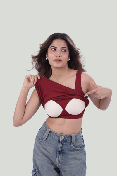 The 'Unhooked' Inbuilt Bra Top - Deep Red