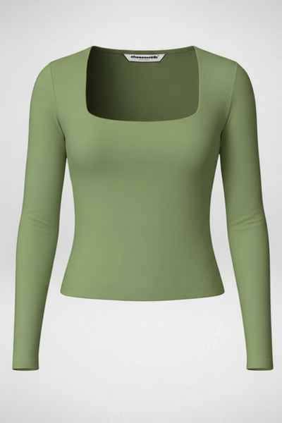 Cozee Square Neck Full Sleeves Top - Pista