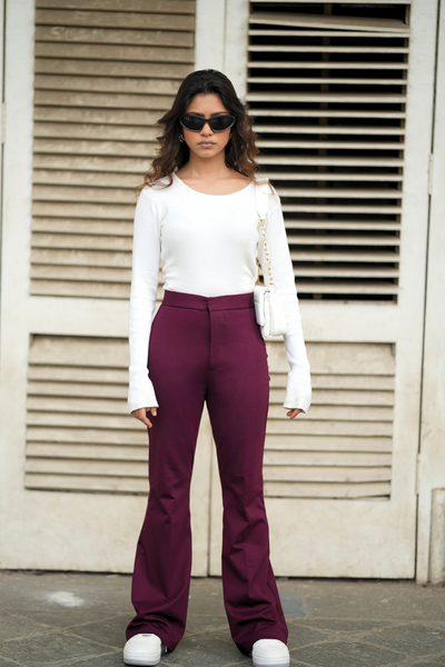 Swiss Sculpt Stretchable BootCut Flare Pants - Wine