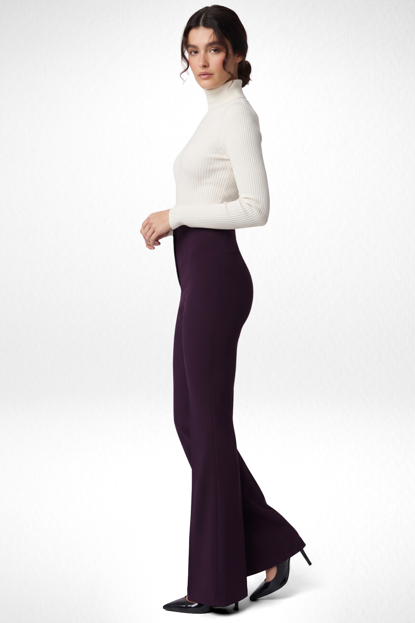 Ivy Sculpted High Waist Bootcut Trousers - French Wine