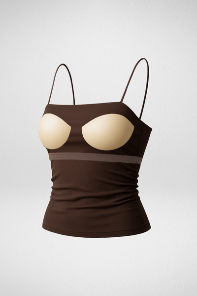 Jade Noodle Strap Inbuilt Bra Top - Muted Brown
