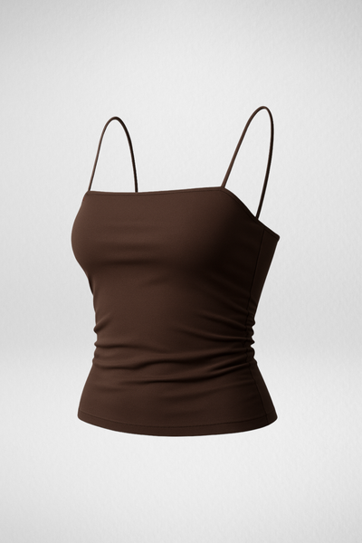 Jade Noodle Strap Inbuilt Bra Top - Muted Brown