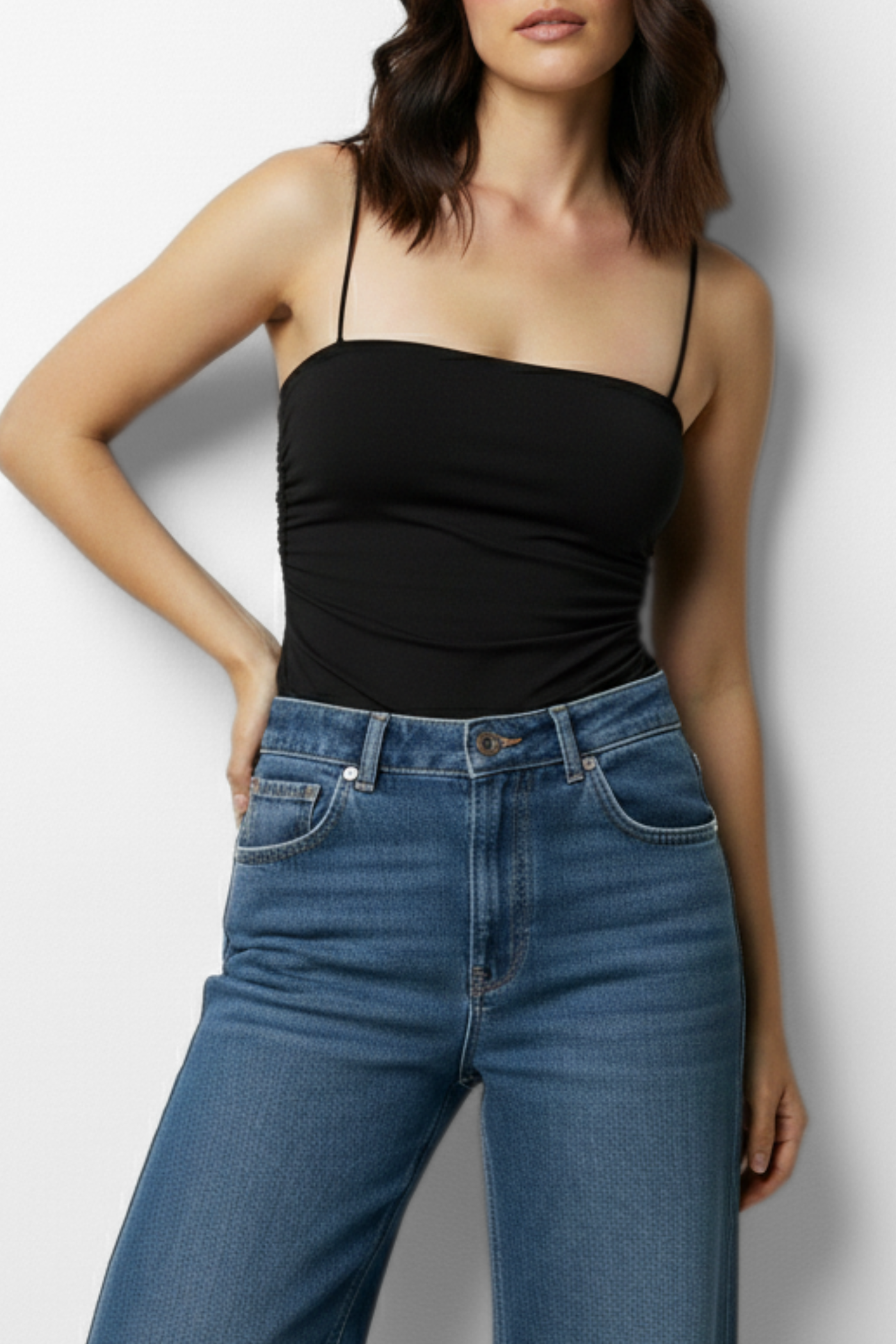 Jade Noodle Strap Inbuilt Bra Top - Black