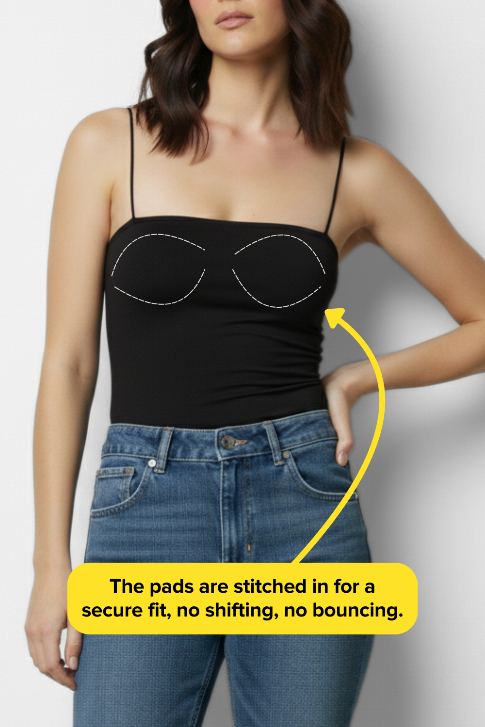 Jade Noodle Strap Inbuilt Bra Top - Black