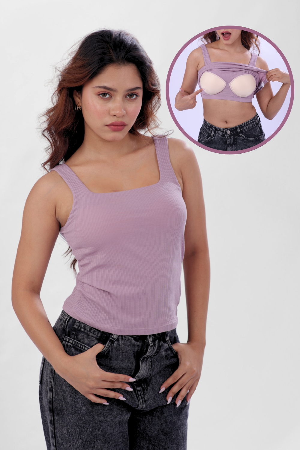 The 'Unhooked' Inbuilt Bra Top - Dusty Lilac