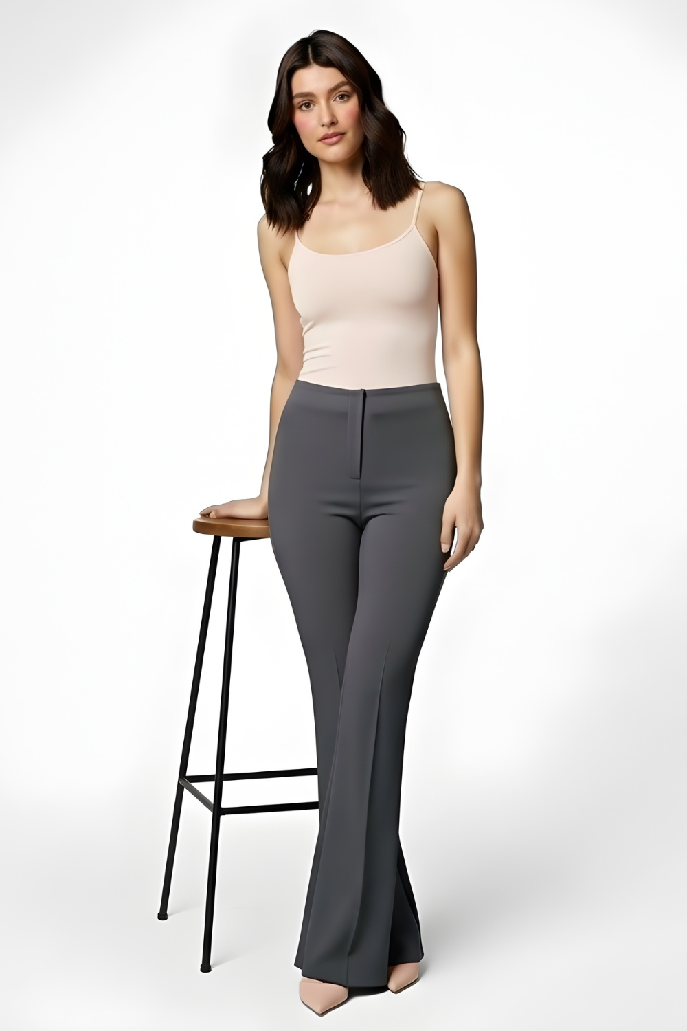 Ivy Sculpted High Waist Bootcut Trousers - Corporate Grey